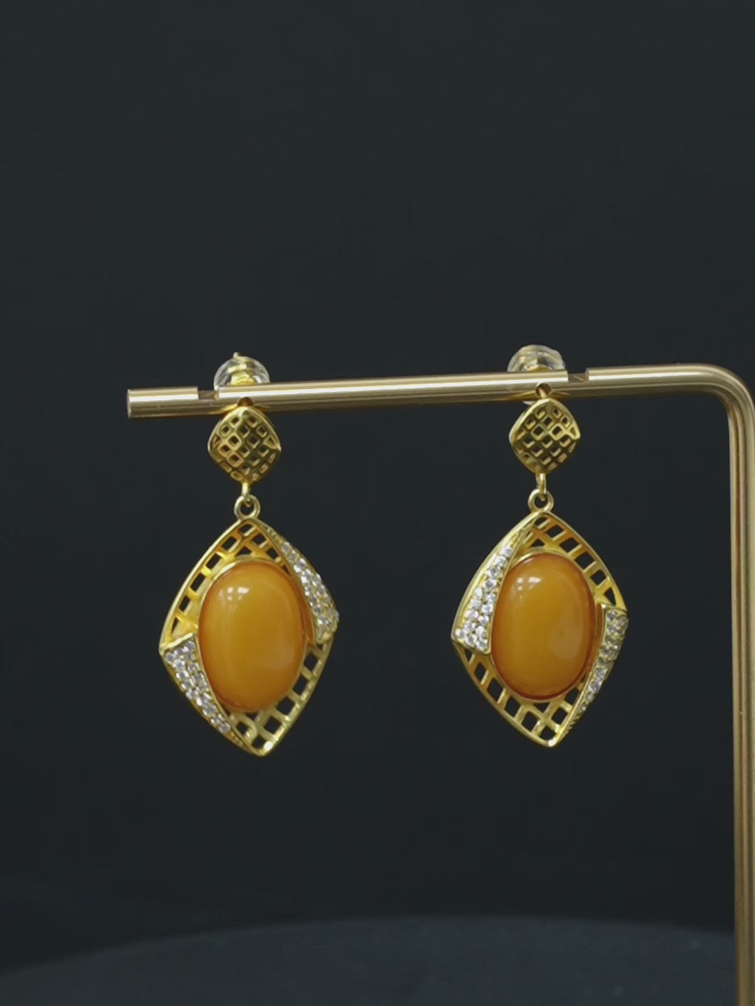 Lattice Marquise Butterscotch Amber Drop Earrings