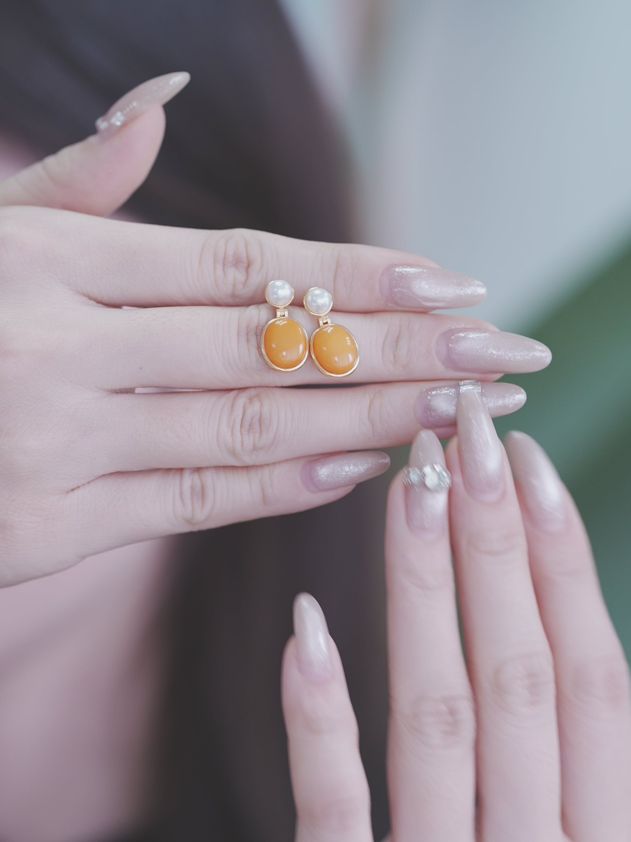 Petite Oval Butterscotch Amber Drop Earrings