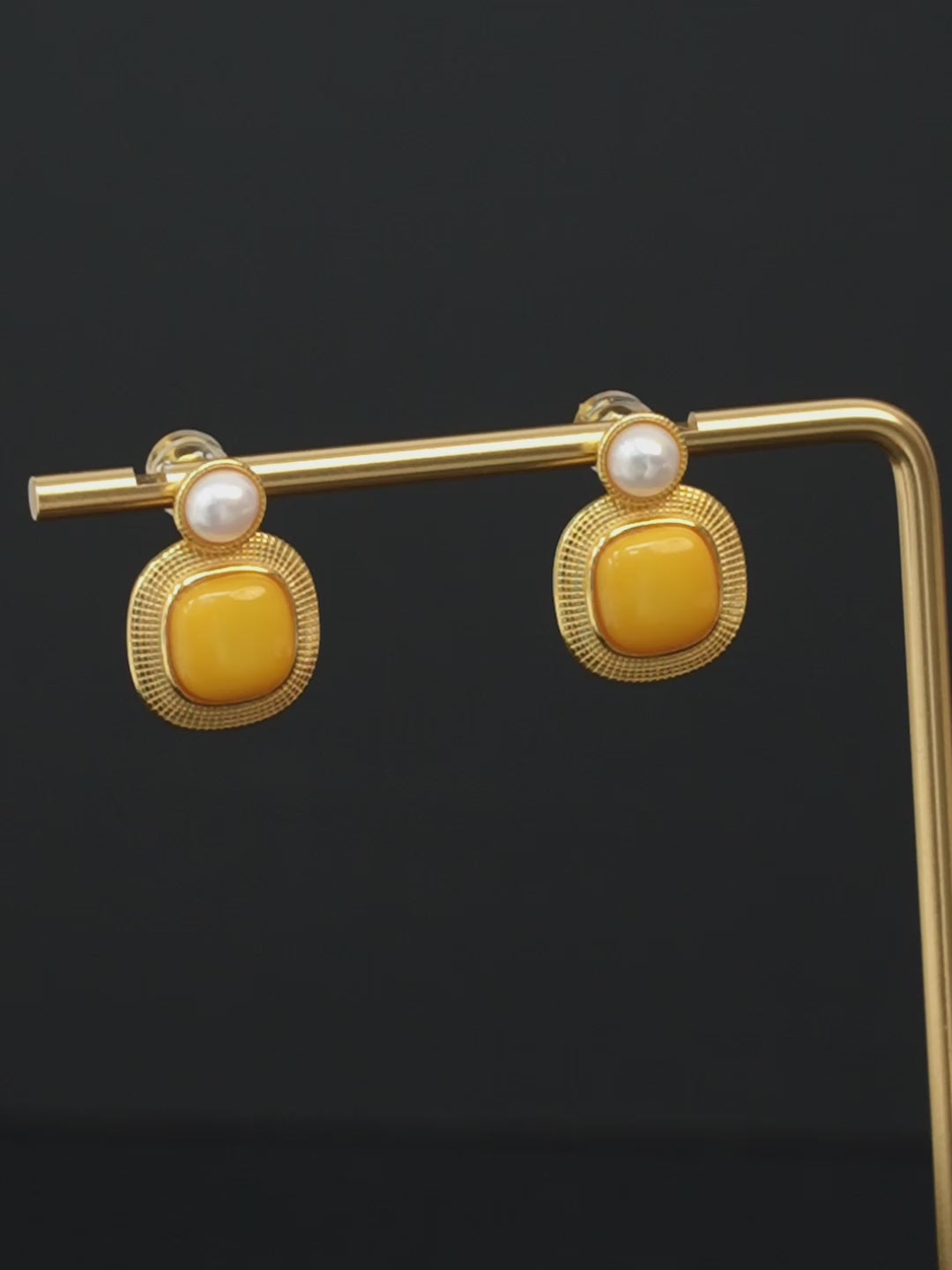 Quilted Medallion Butterscotch Amber Stud Earrings