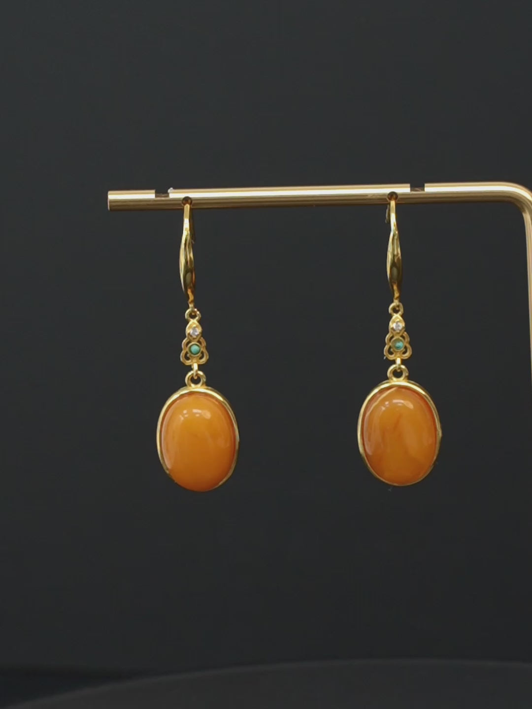 Nature Motif Oval Butterscotch Amber Drop Earrings