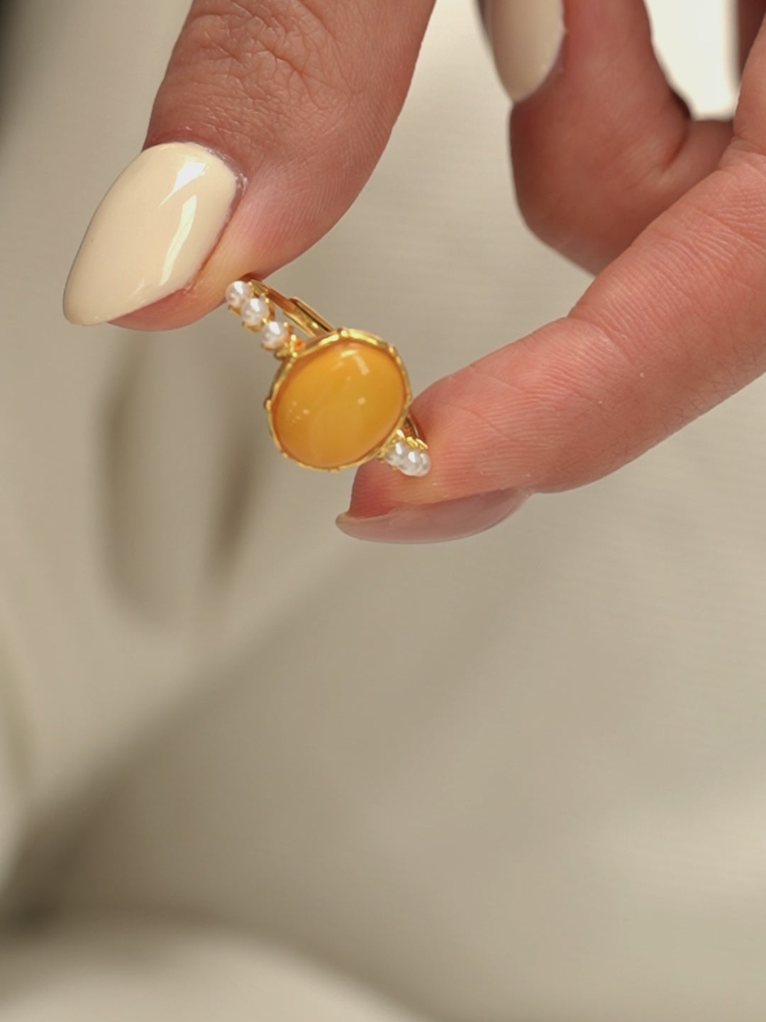 Luminous Pearl Butterscotch Amber Ring