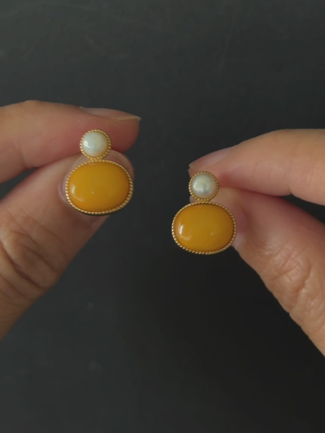 Petite Oval Butterscotch Amber Stud Earrings