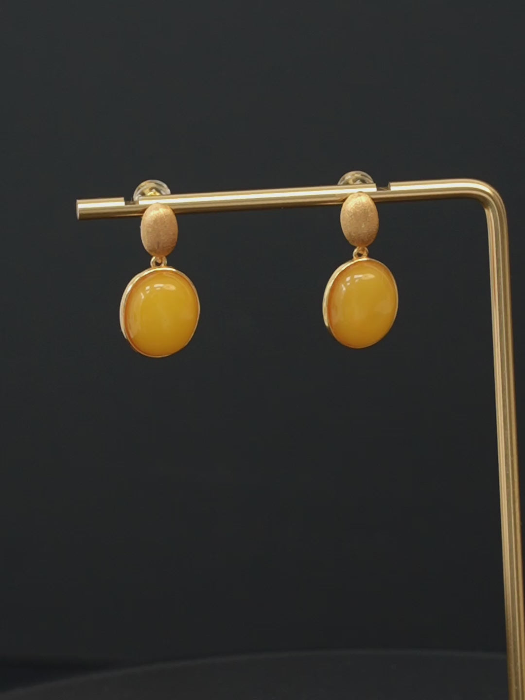 Brushed Oval Butterscotch Amber Drop Earrings