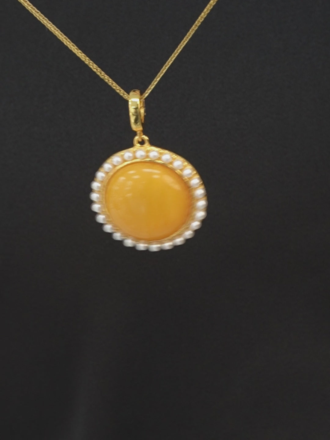 Pearl Halo Round Butterscotch Amber Necklace