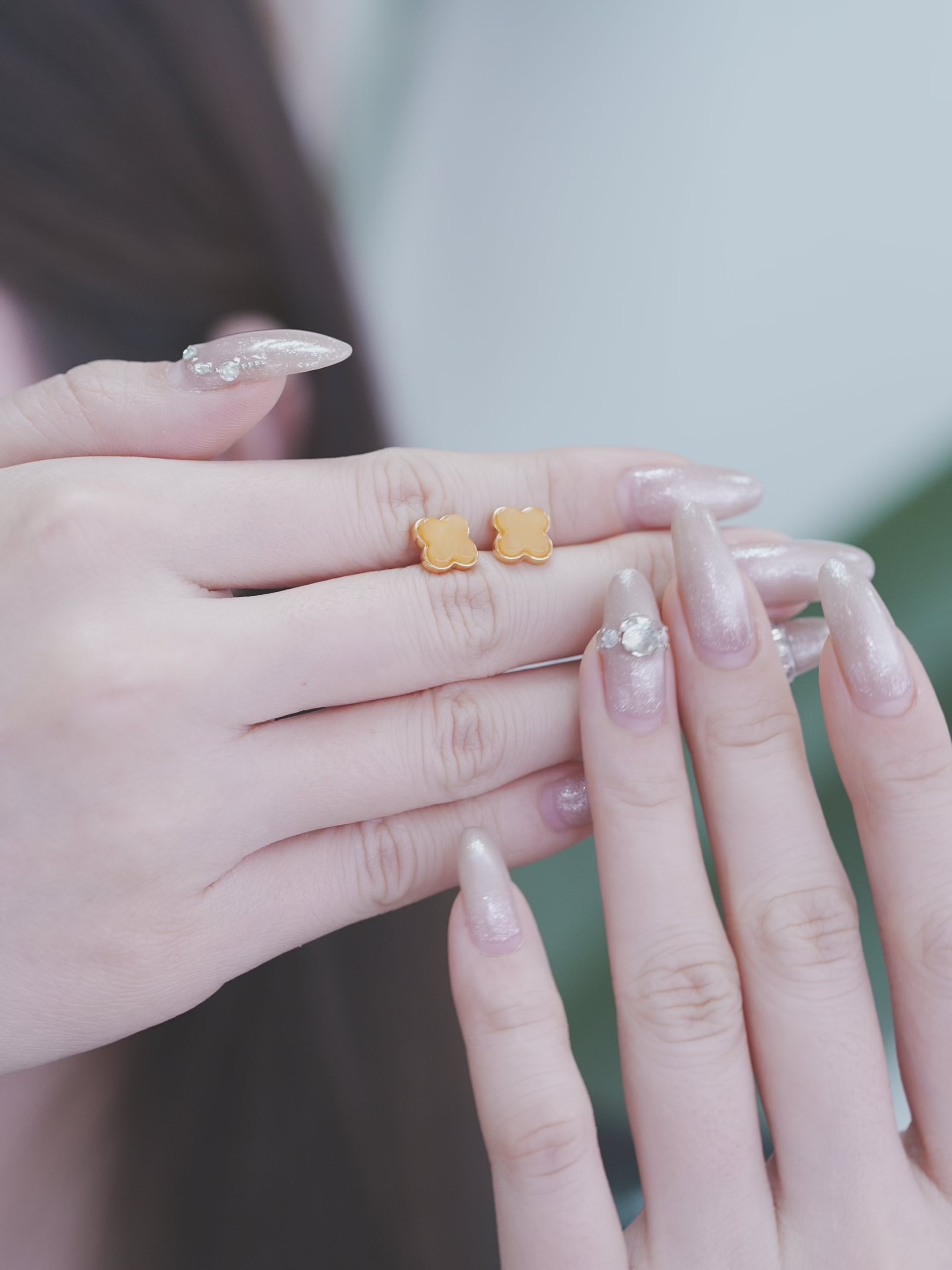 Clover Butterscotch Amber Stud Earrings