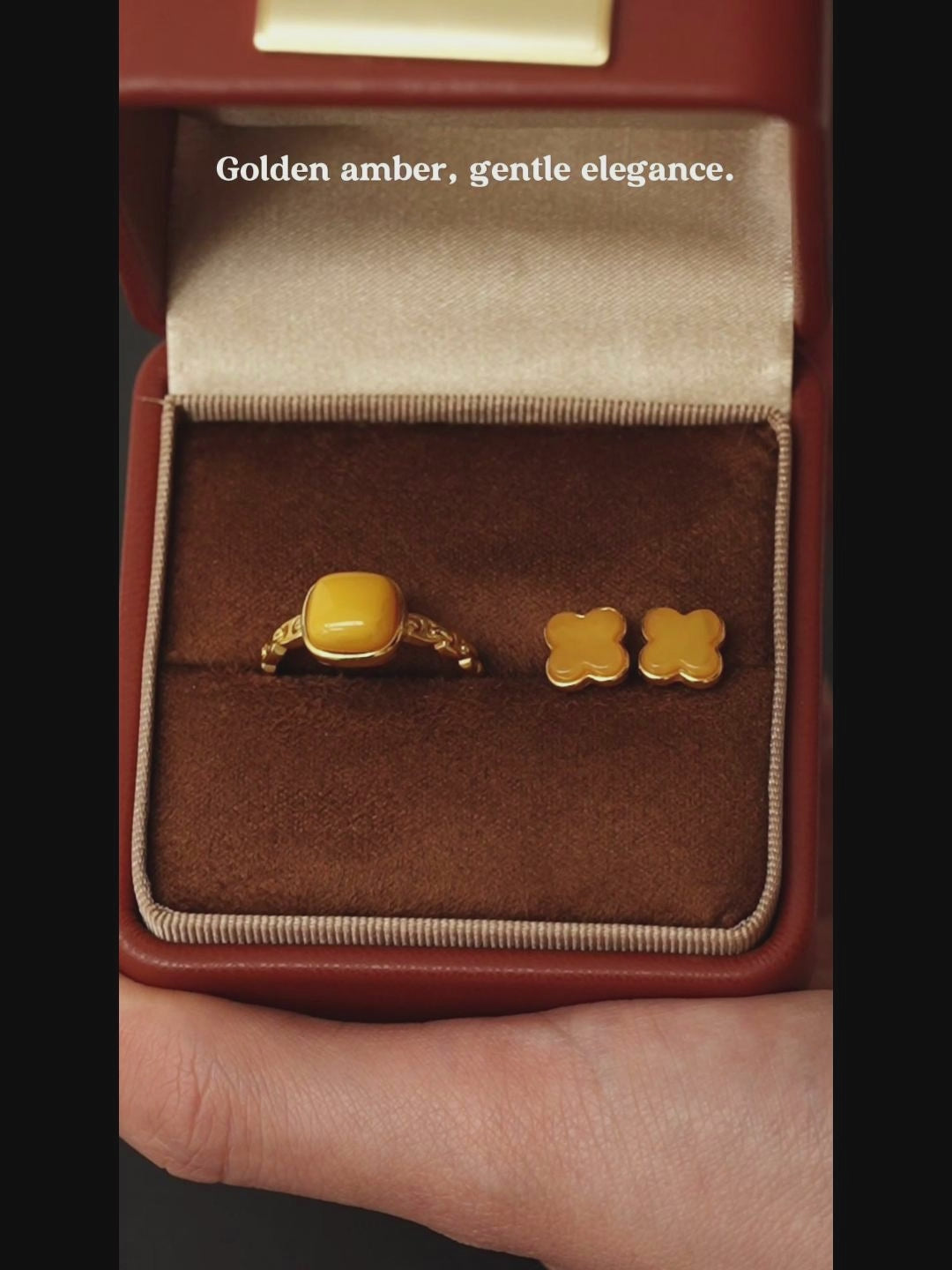 Clover Butterscotch Amber Stud Earrings