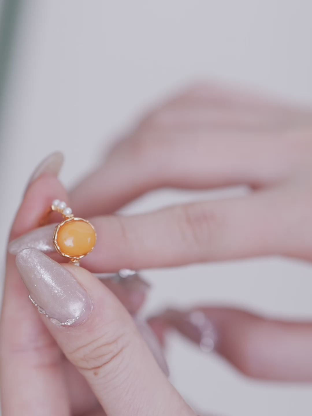 Luminous Pearl Butterscotch Amber Ring