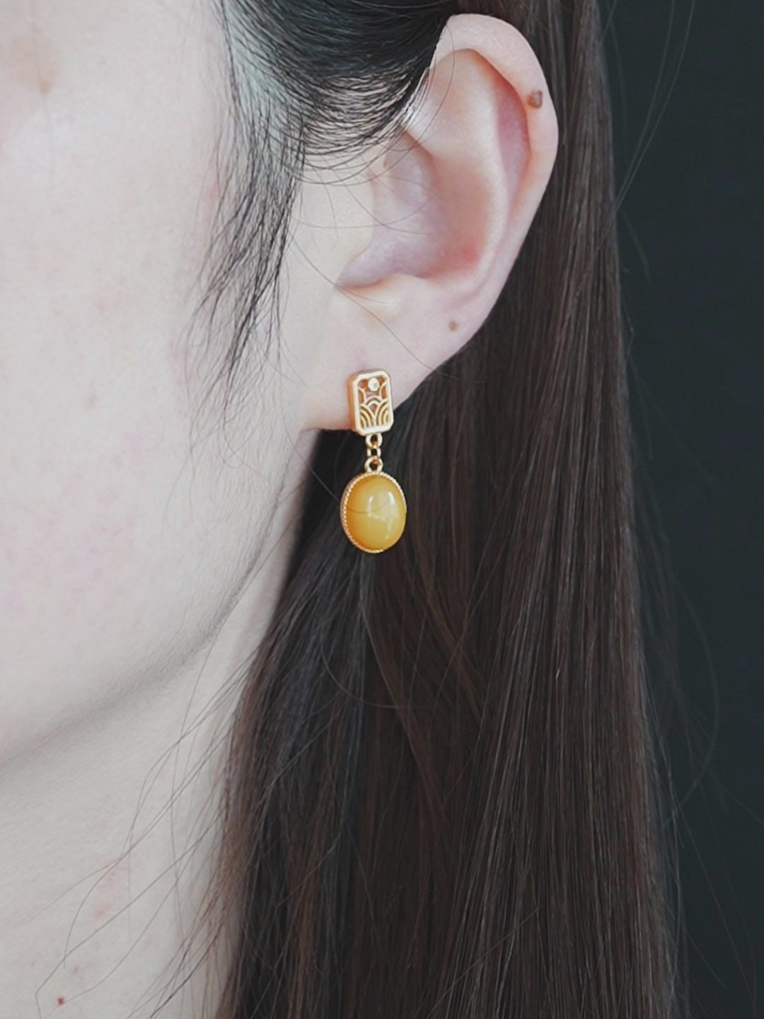 Art Deco Geometric Butterscotch Amber Drop Earrings