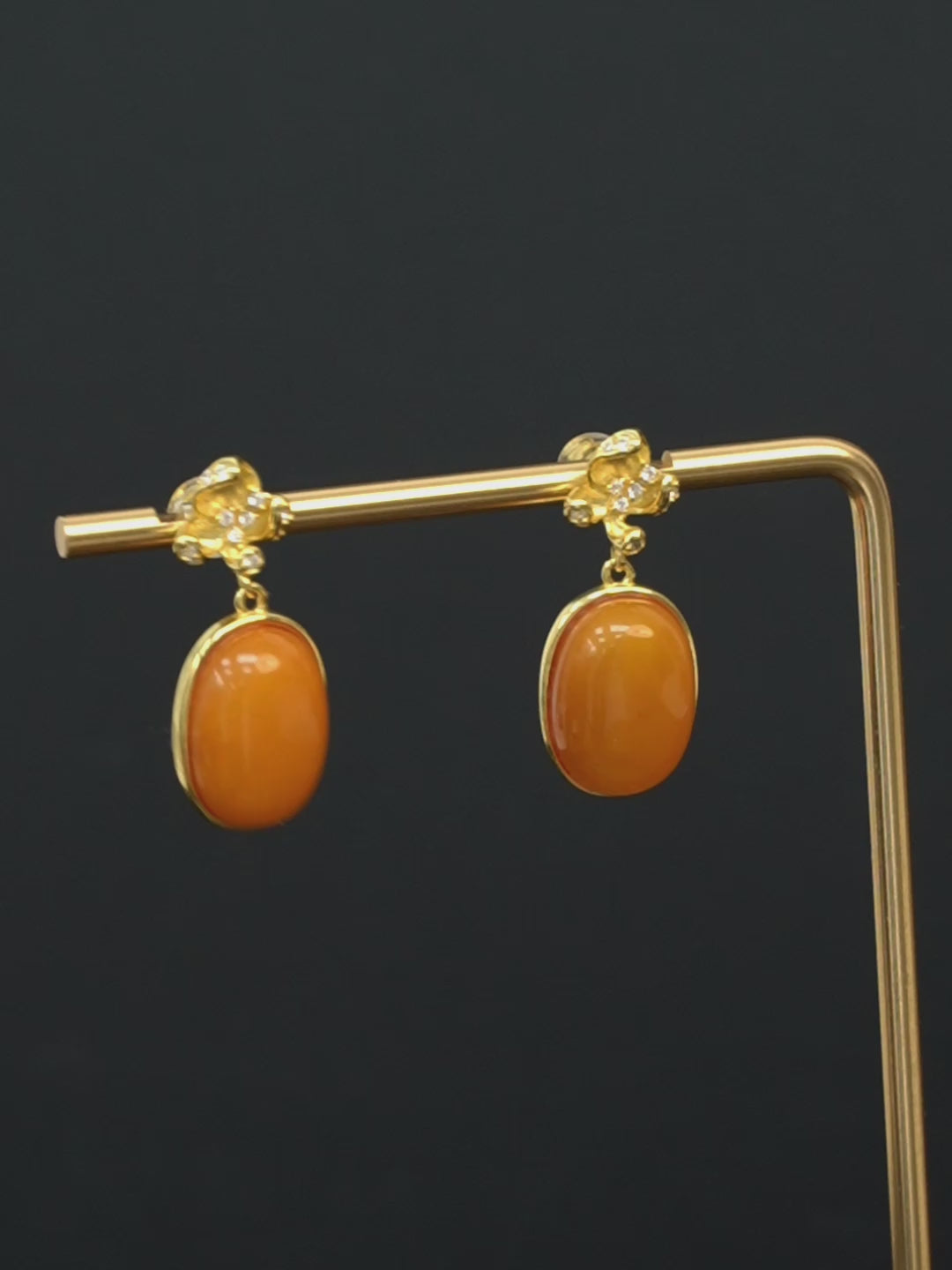Floral Top Butterscotch Amber Drop Earrings