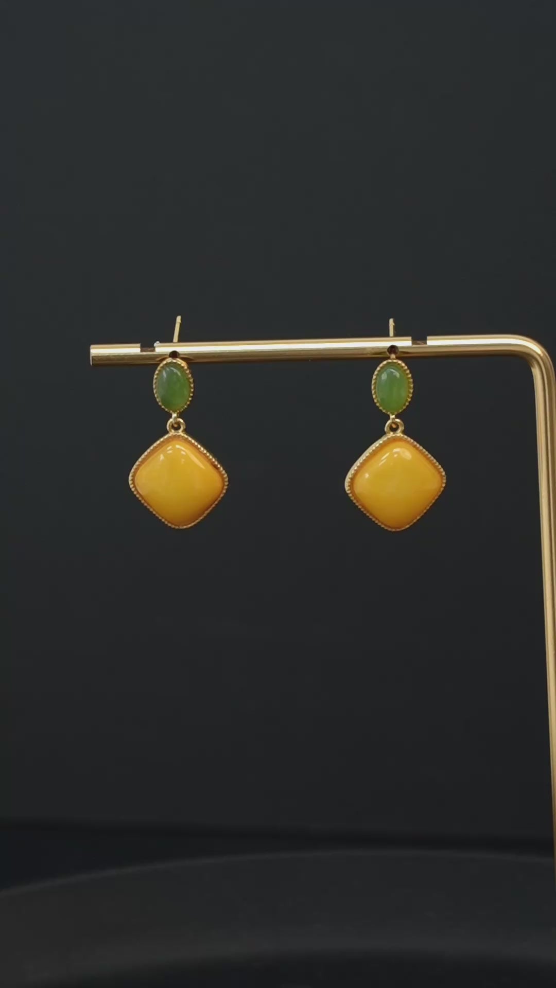 Nature Motif Square Butterscotch Amber Drop Earrings