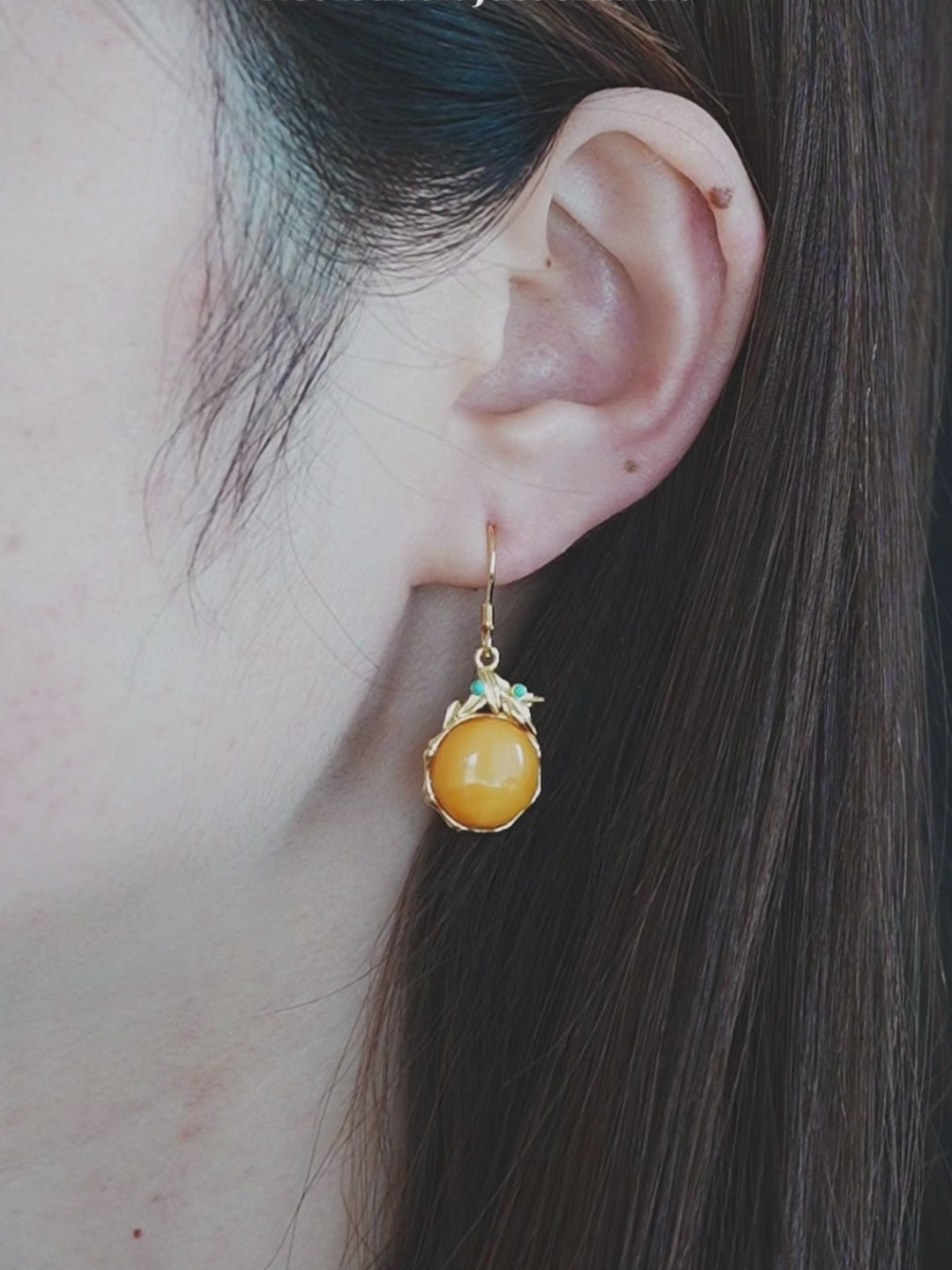 Nature Motif Round Butterscotch Amber Drop Earrings