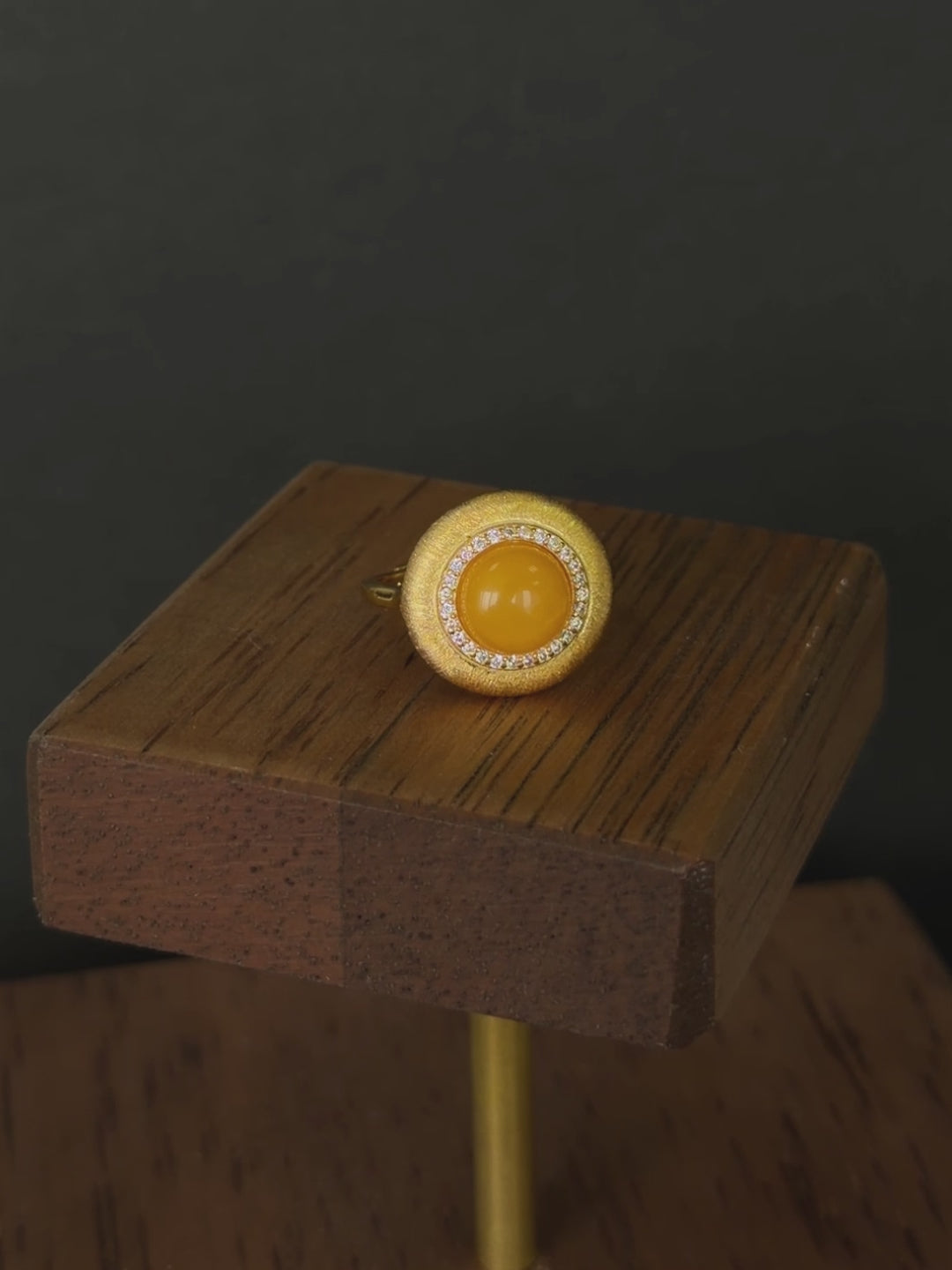 Round Halo Butterscotch Amber Ring