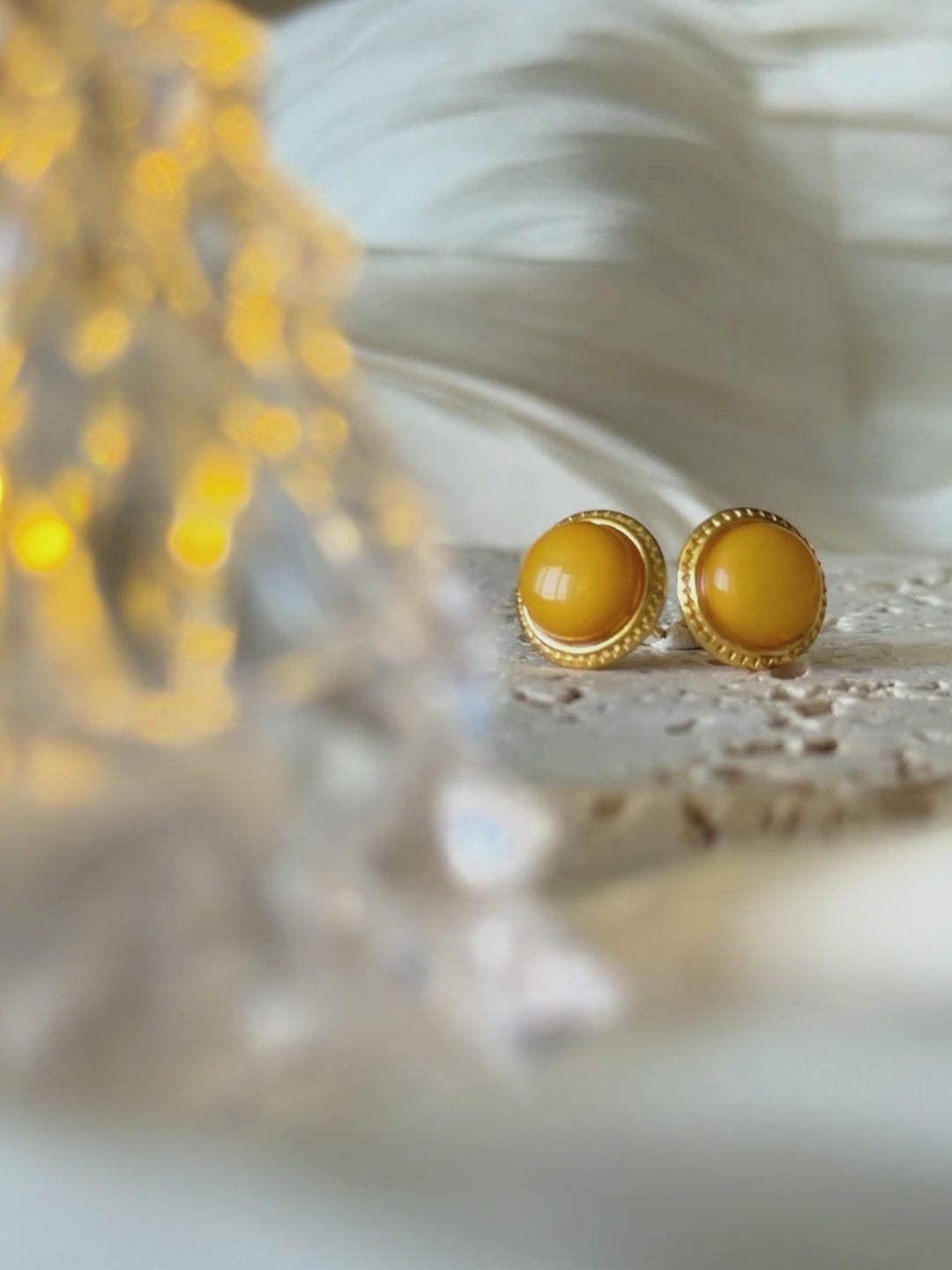 Petite Round Butterscotch Amber Stud Earrings