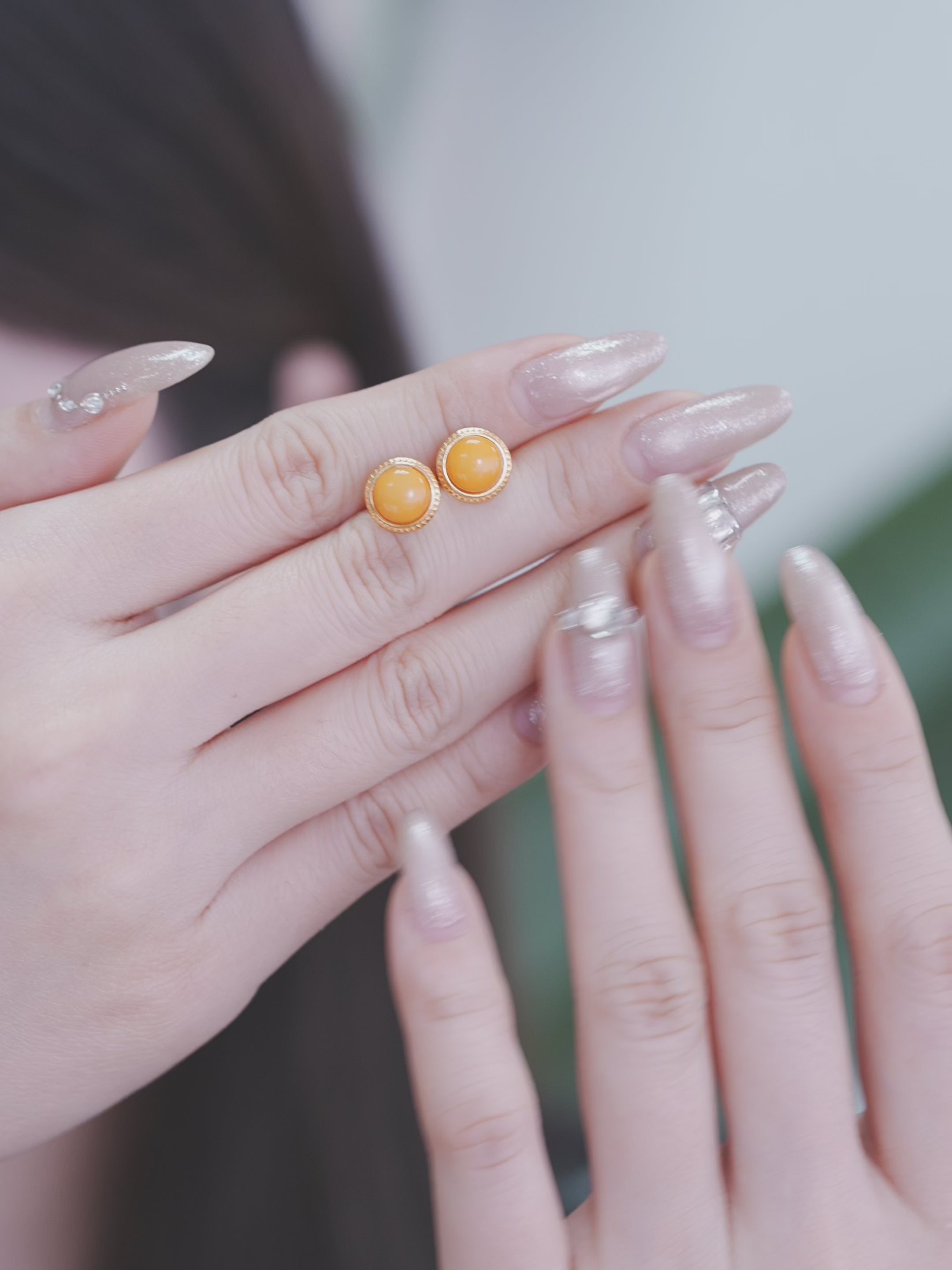 Petite Round Butterscotch Amber Stud Earrings