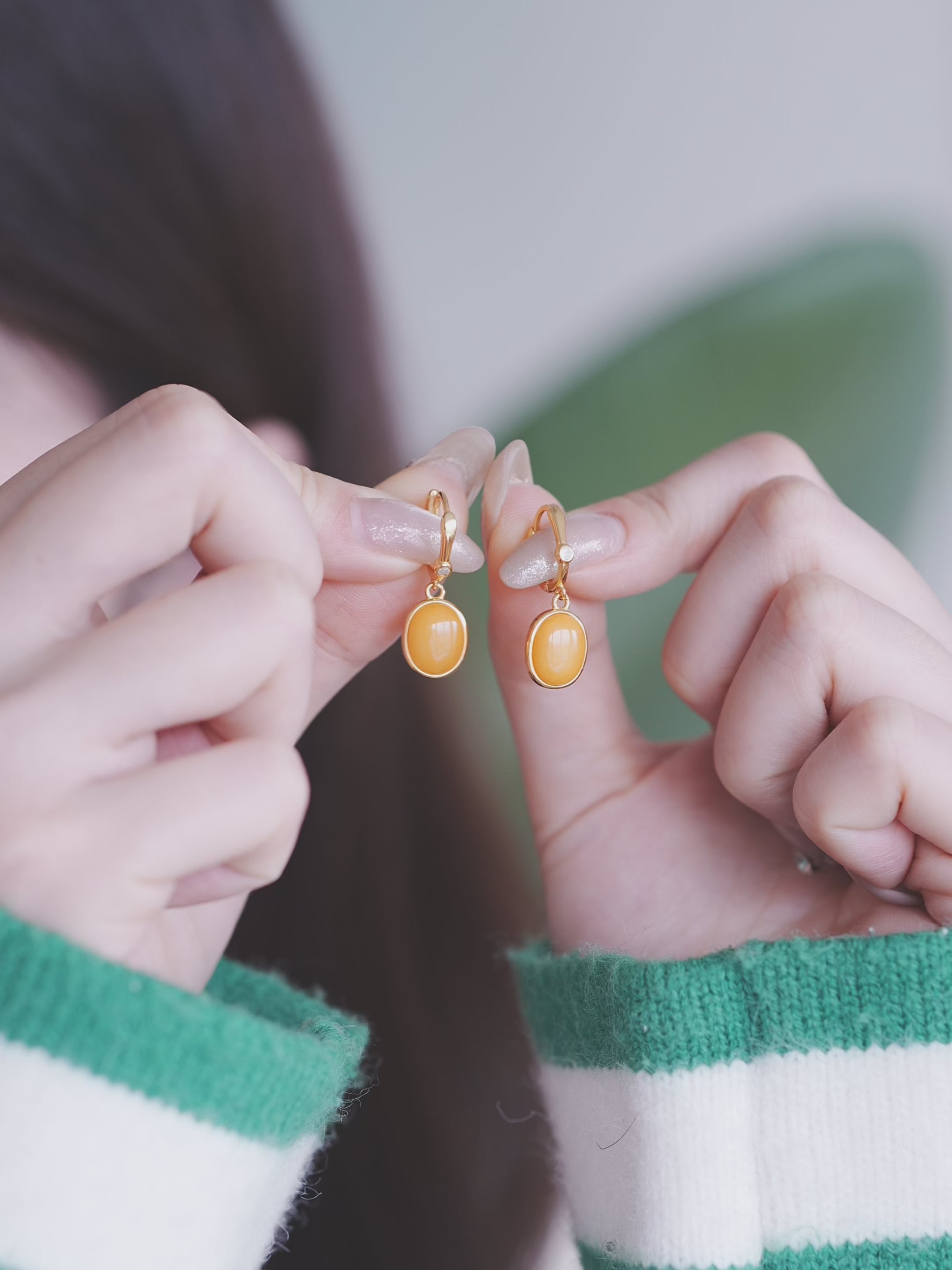 Oval Butterscotch Amber Drop Earrings