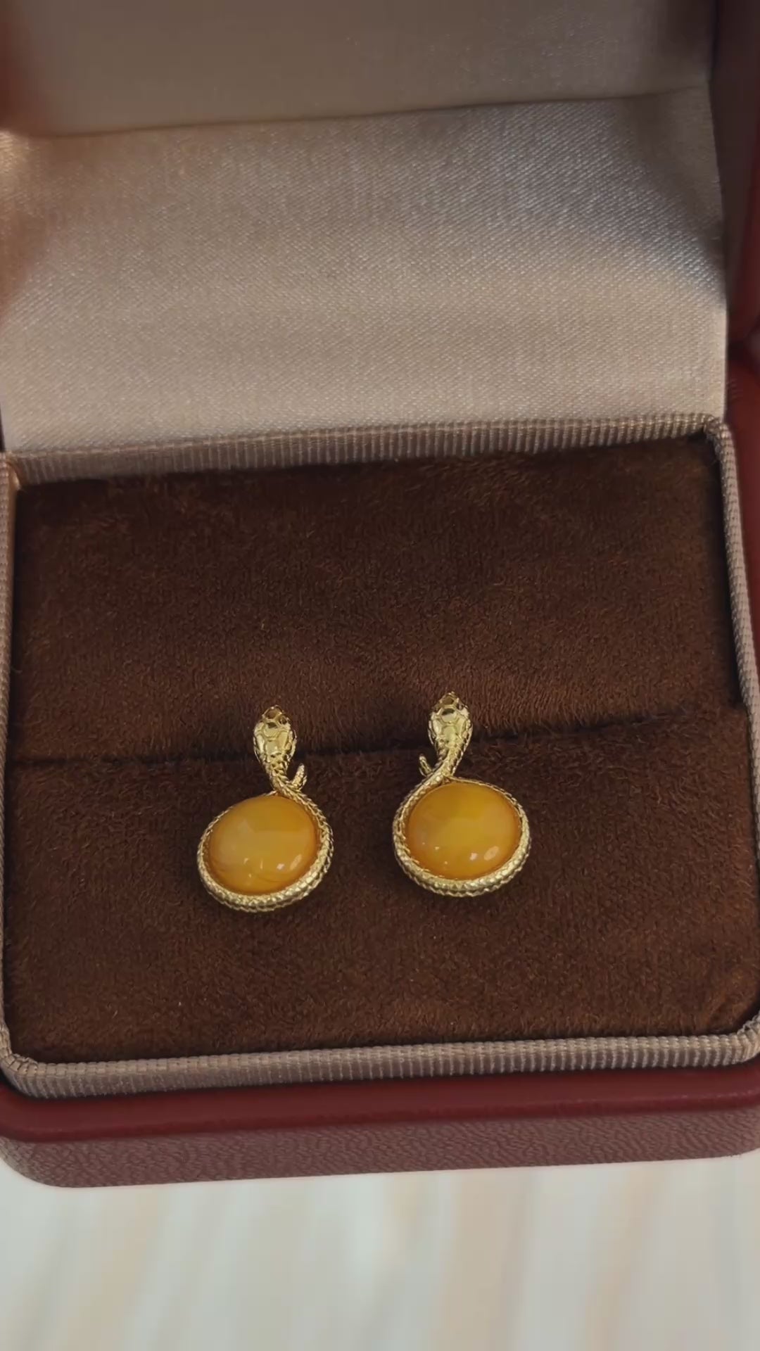 Snake Loop Butterscotch Amber Stud Earrings