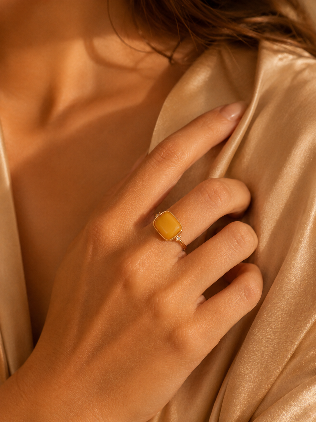 Sparkling Frame Butterscotch Amber Ring