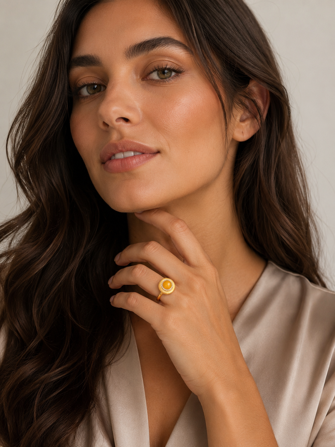 Round Halo Butterscotch Amber Ring
