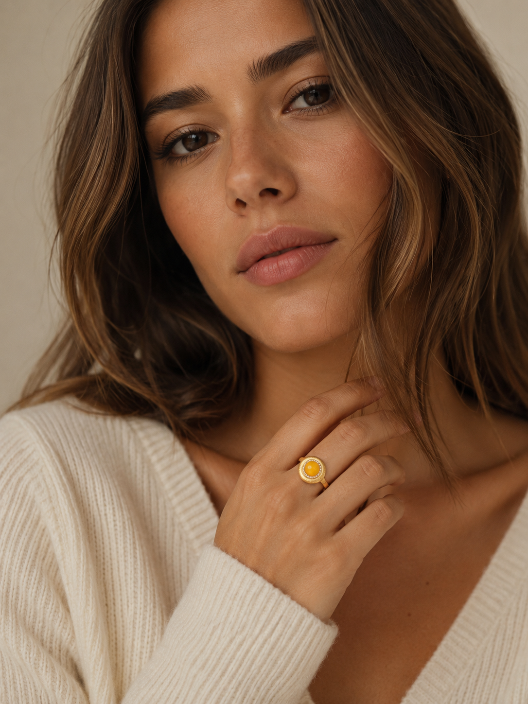 Round Halo Butterscotch Amber Ring