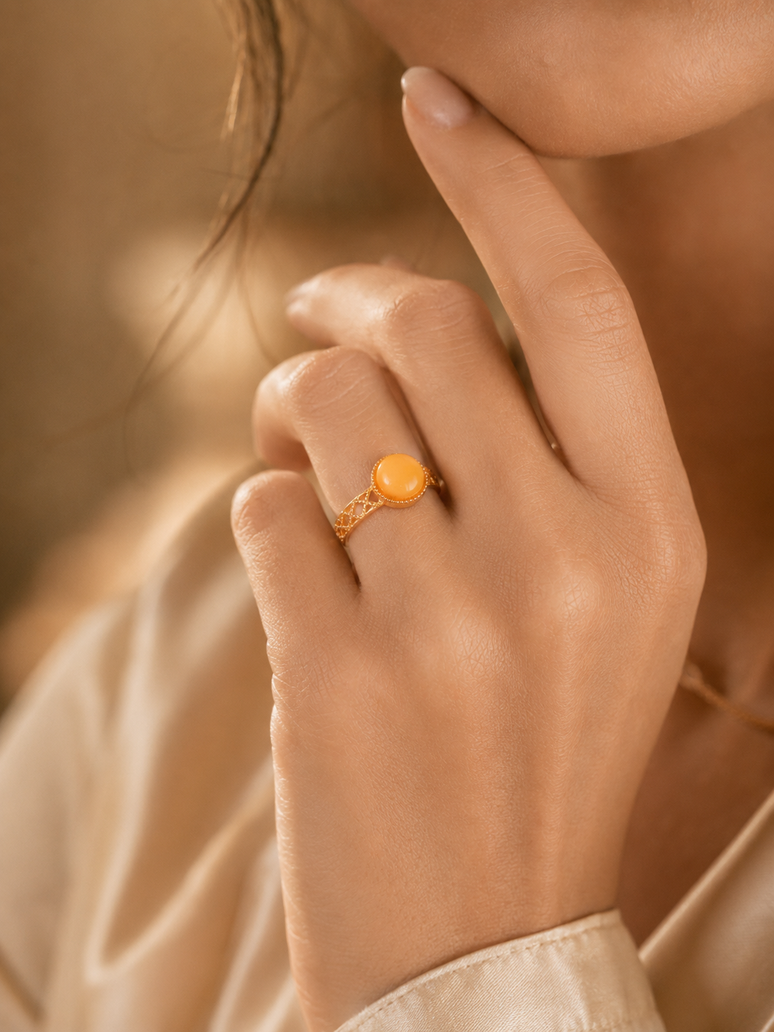 Lattice Filigree Butterscotch Amber Ring