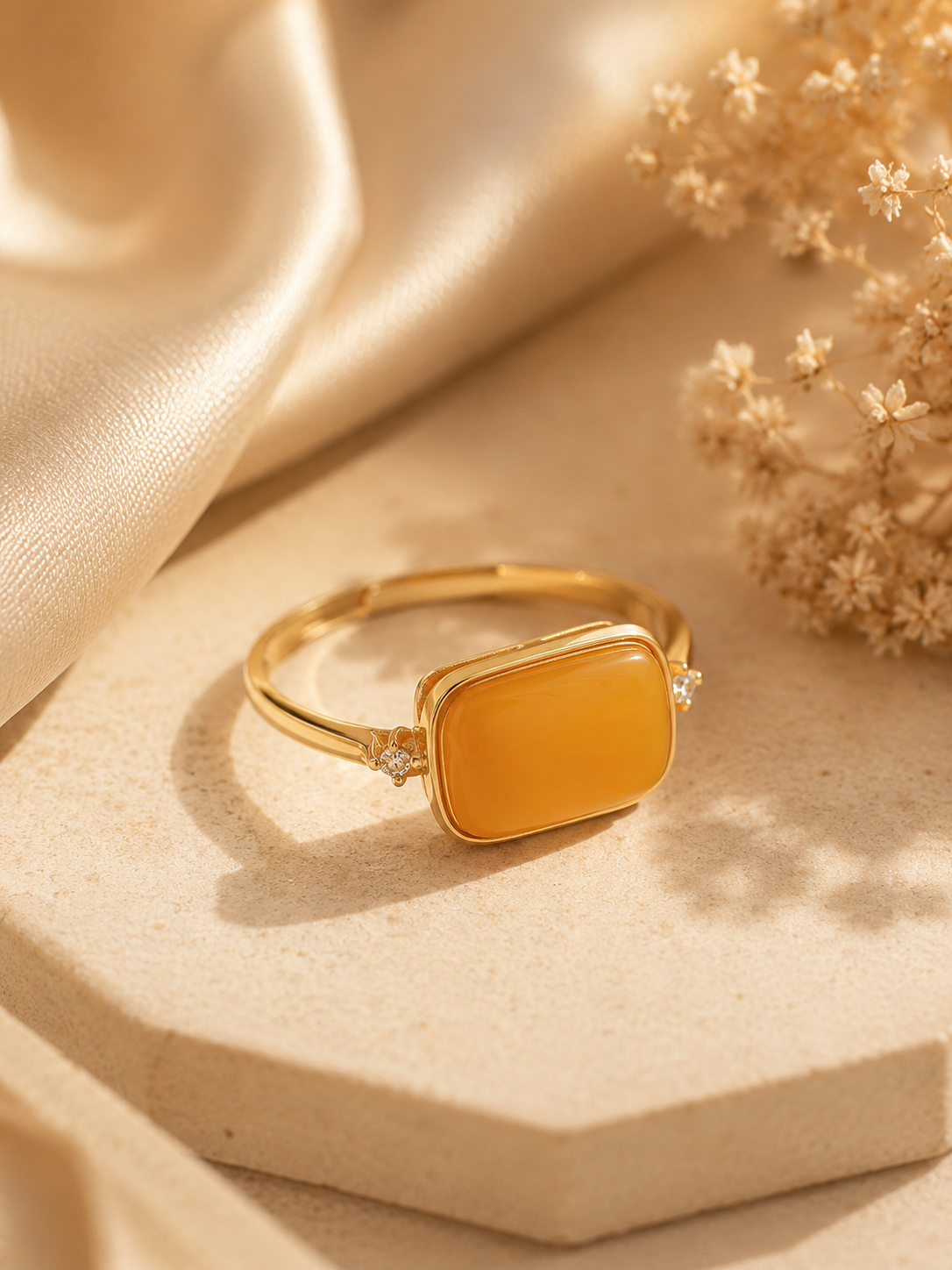 Sparkling Frame Butterscotch Amber Ring