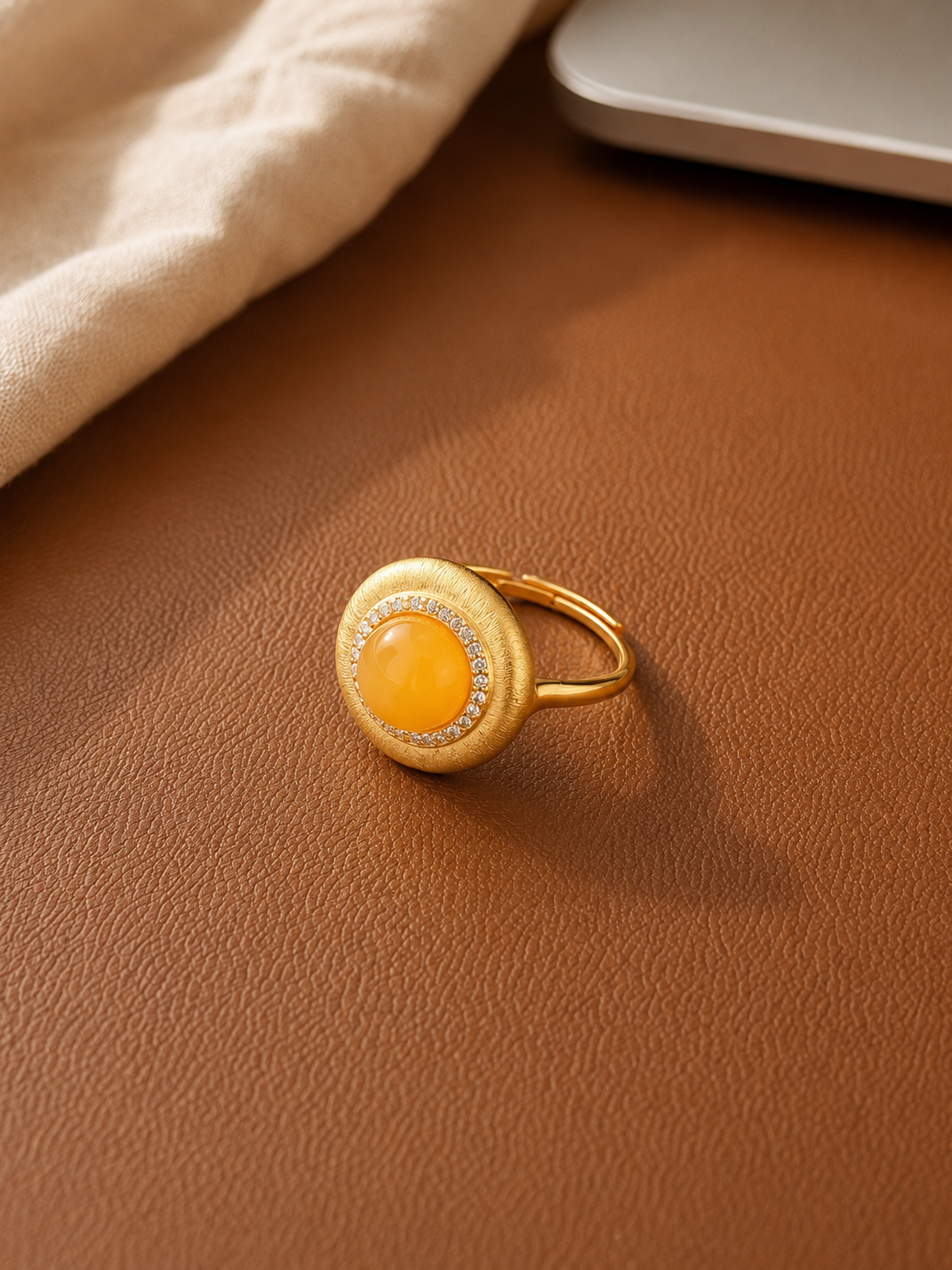 Round Halo Butterscotch Amber Ring