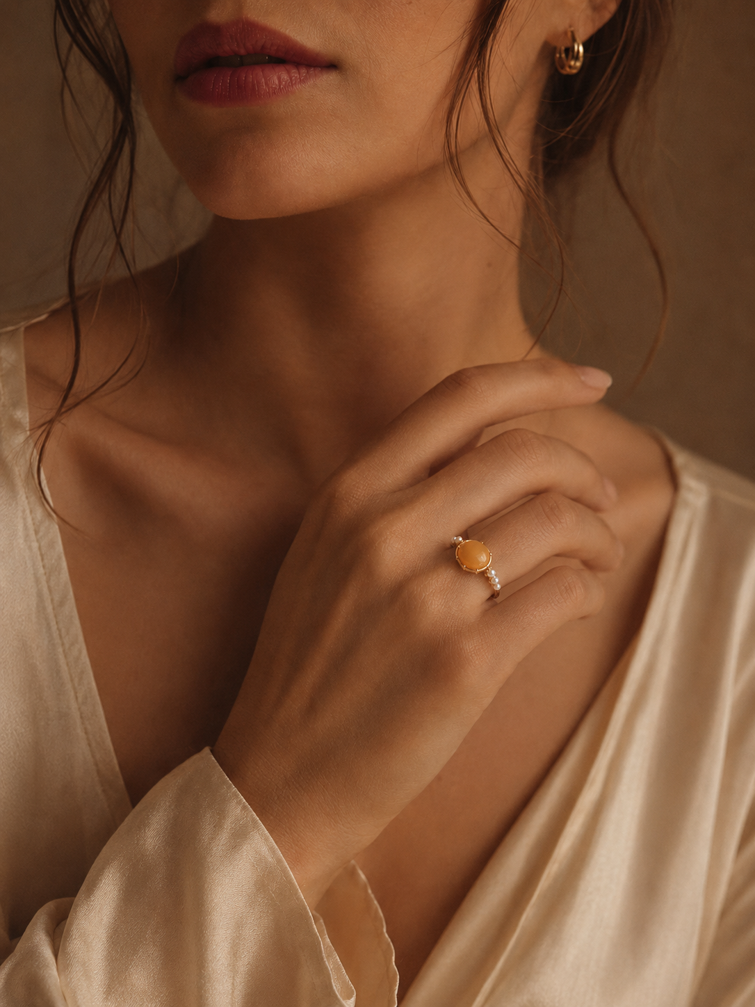 Luminous Pearl Butterscotch Amber Ring