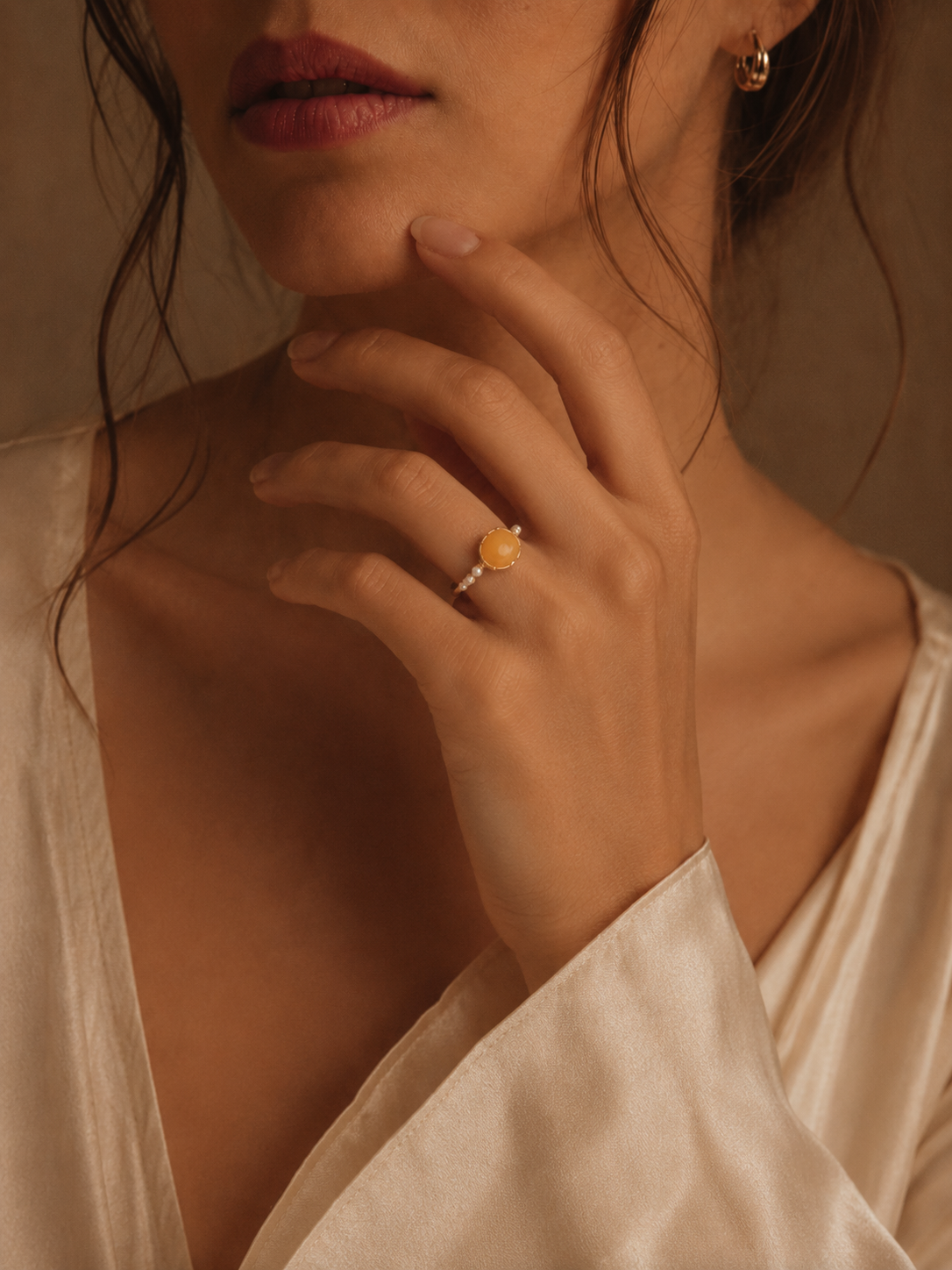 Luminous Pearl Butterscotch Amber Ring
