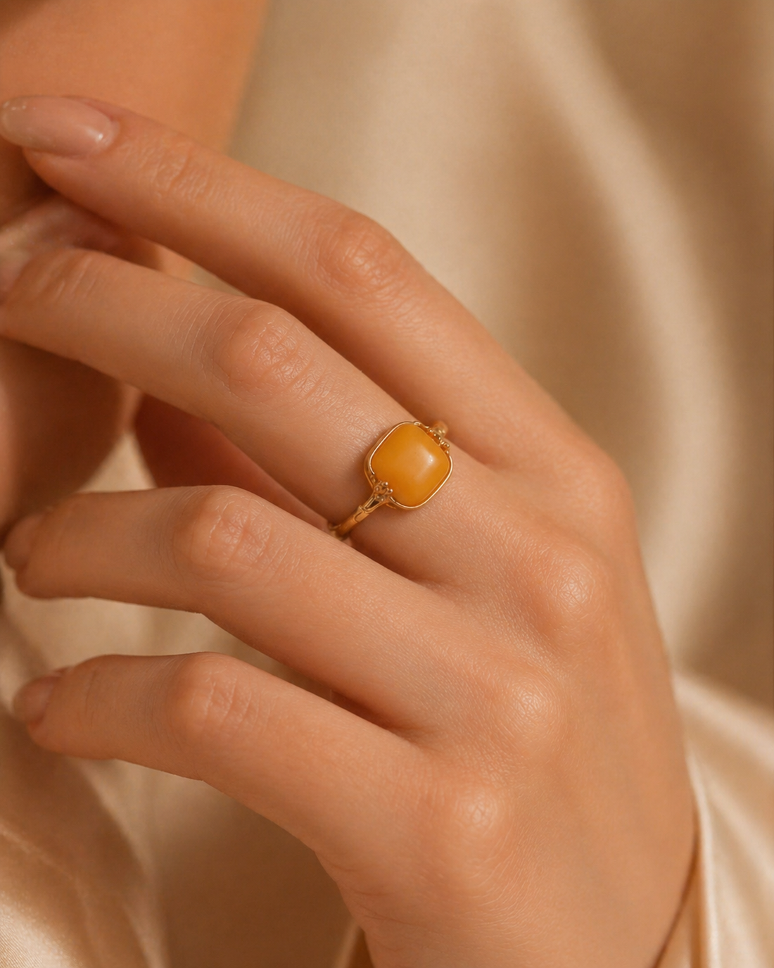 Bamboo Zen Butterscotch Amber Ring