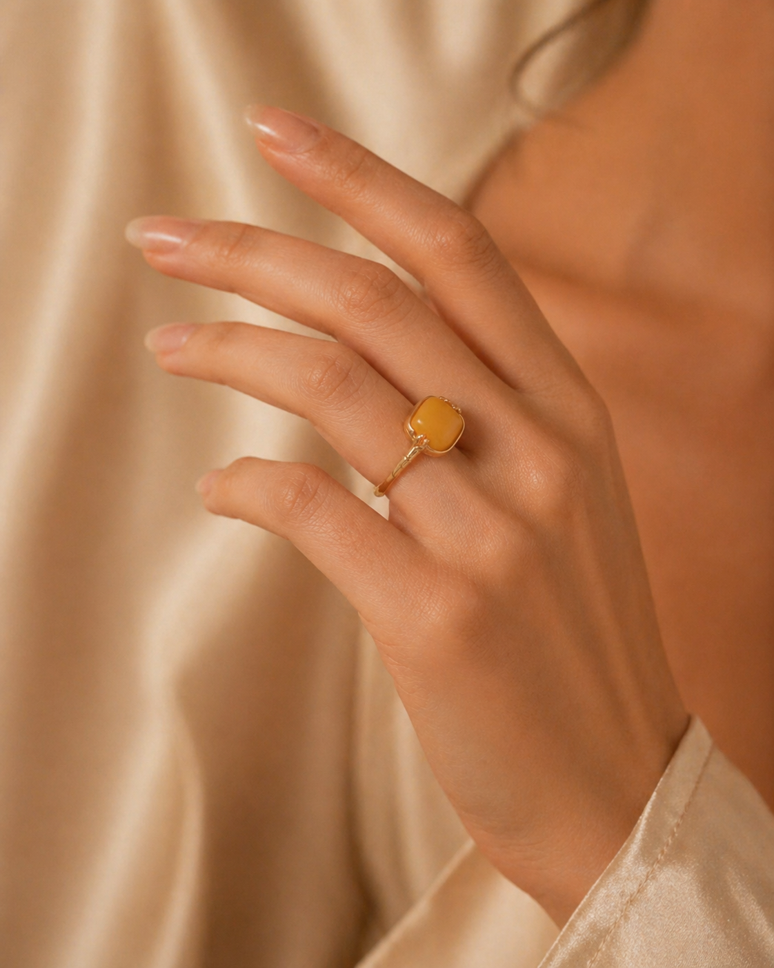 Bamboo Zen Butterscotch Amber Ring
