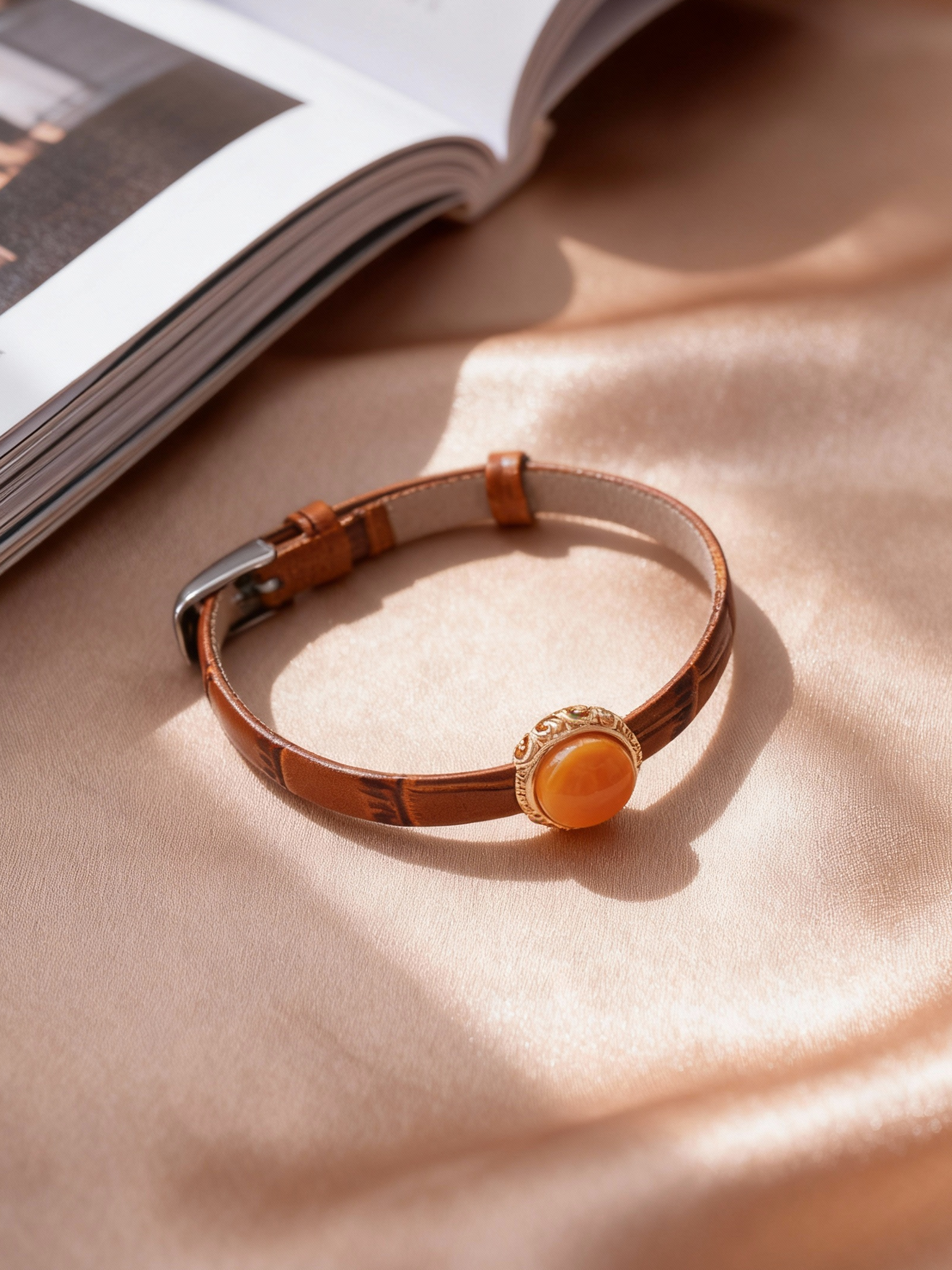 Heritage Filigree Butterscotch Amber Leather Bracelet