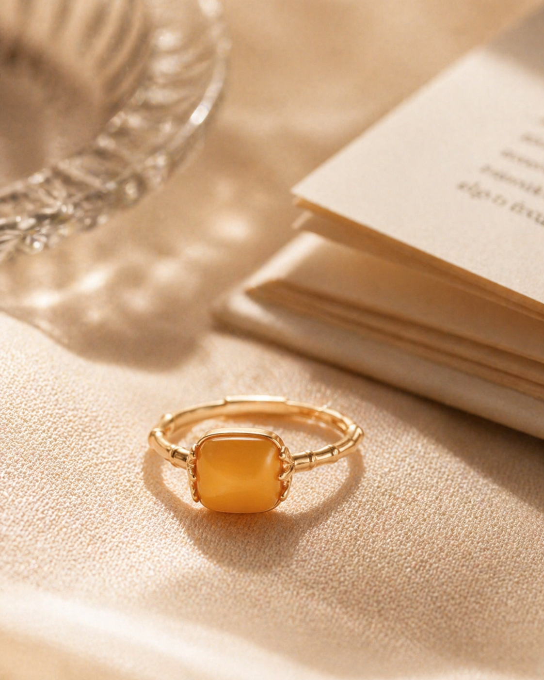 Bamboo Zen Butterscotch Amber Ring