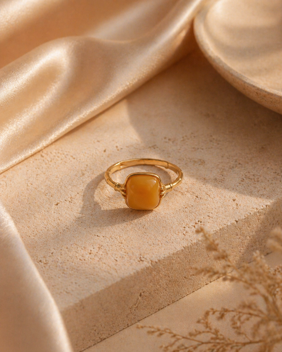 Bamboo Zen Butterscotch Amber Ring