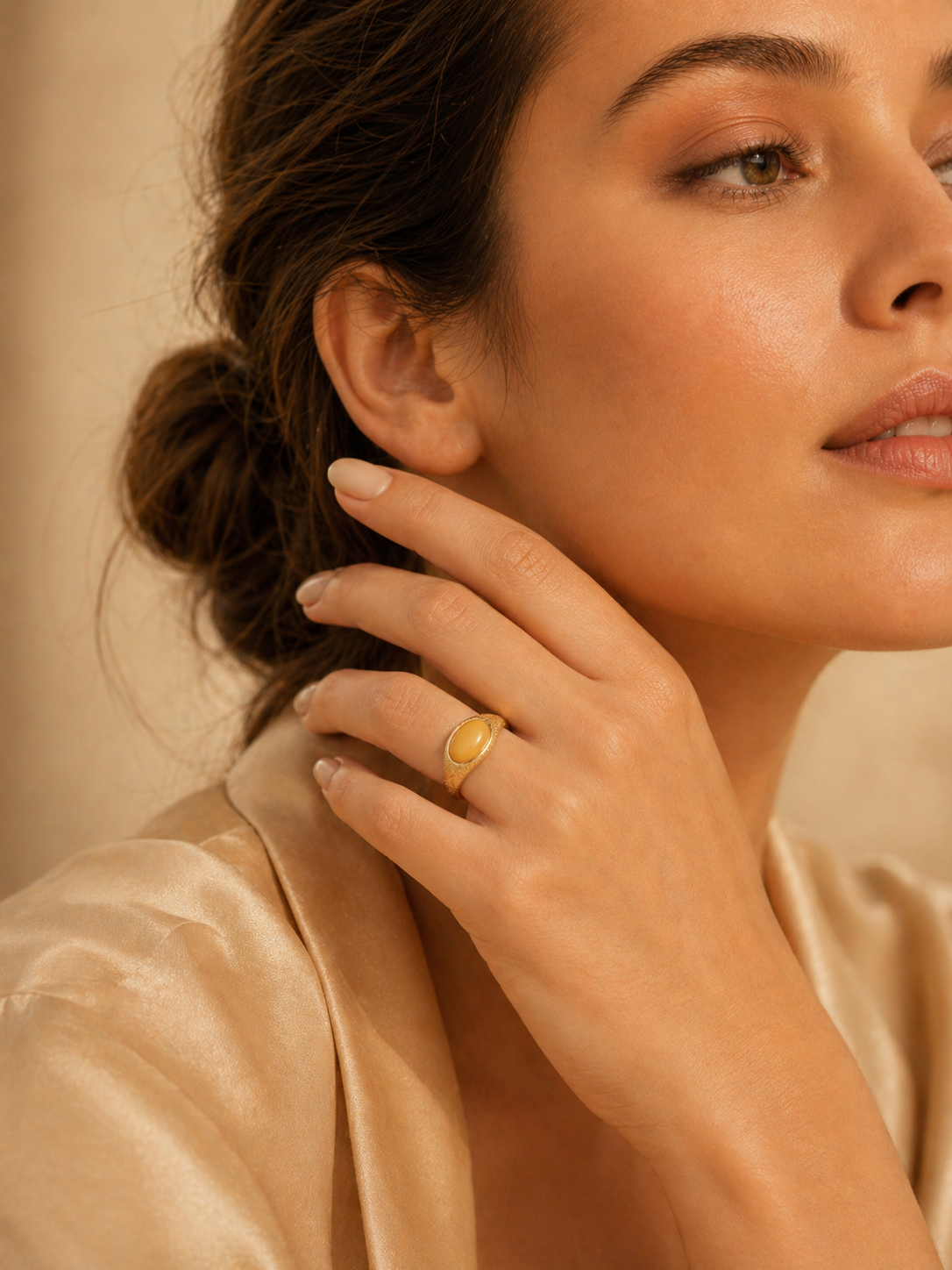 Gilded Sand Butterscotch Amber Signet Ring