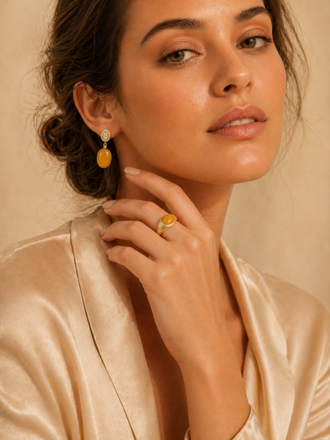 Gilded Sand Butterscotch Amber Signet Ring
