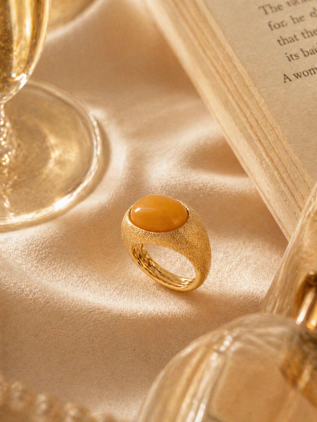 Gilded Sand Butterscotch Amber Signet Ring