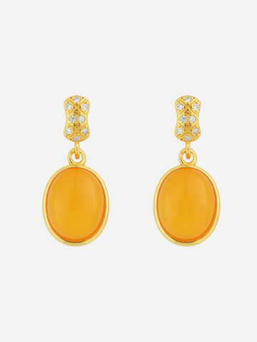 Glistening Lattice Butterscotch Amber Drop Earrings