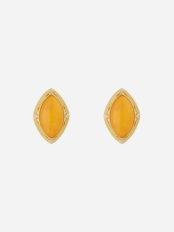 Art Deco Marquise Butterscotch Amber Stud Earrings