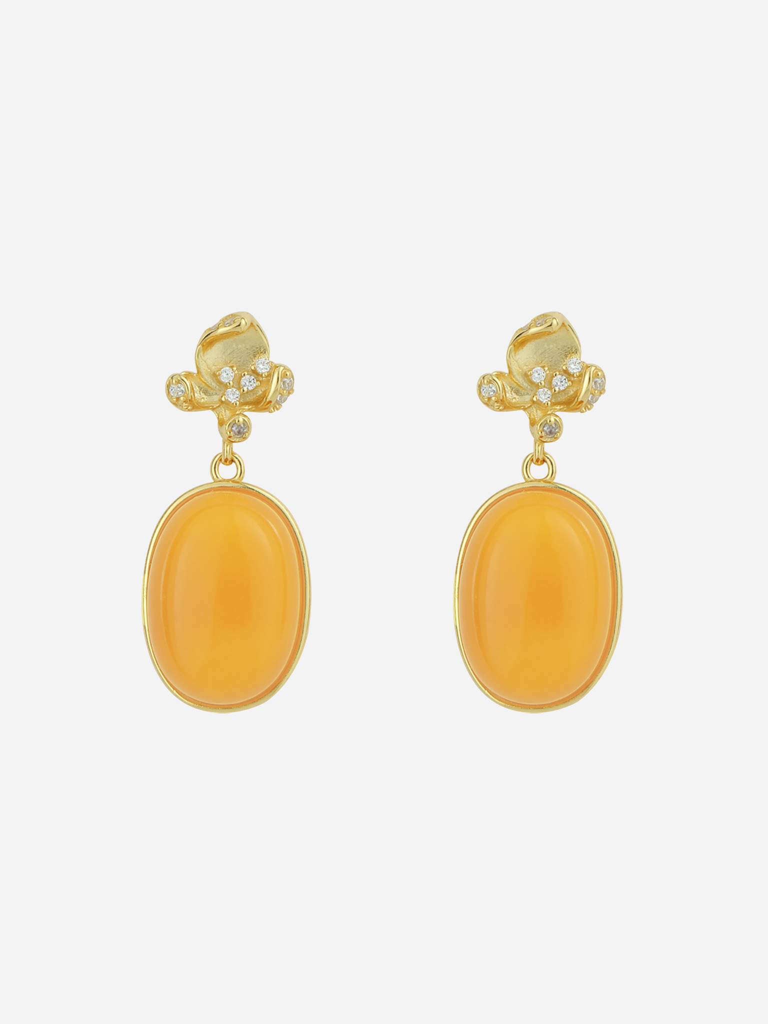 Floral Top Butterscotch Amber Drop Earrings